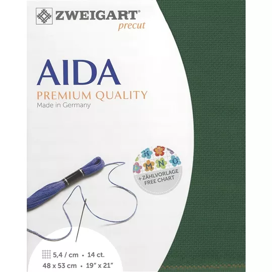 Zweigart 14 Count Aida Pre-Cut - Christmas Green Fabric