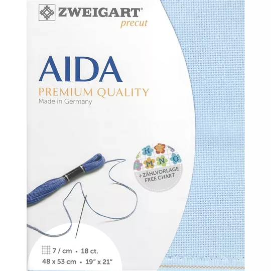 Zweigart 18 Count Aida Pre-Cut - Sky Blue Fabric