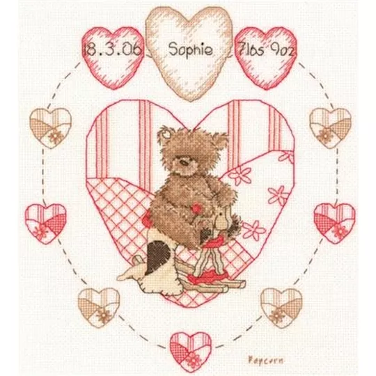Vervaco Popcorn Heart Birth Sampler Birth Sampler Cross Stitch Kit