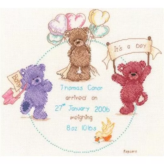 Vervaco Popcorn Celebration Sampler Birth Sampler Cross Stitch Kit