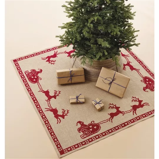 Permin Bordeaux Sleigh Tree Skirt Christmas Cross Stitch Kit