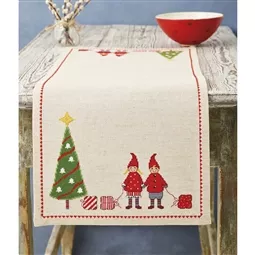 Permin Girl and Boy with Tree Runner Christmas Cross Stitch Kit
