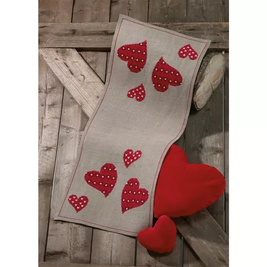 Permin Red Hearts Runner Christmas Cross Stitch Kit