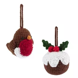 Robin and Pudding Crochet Ornaments