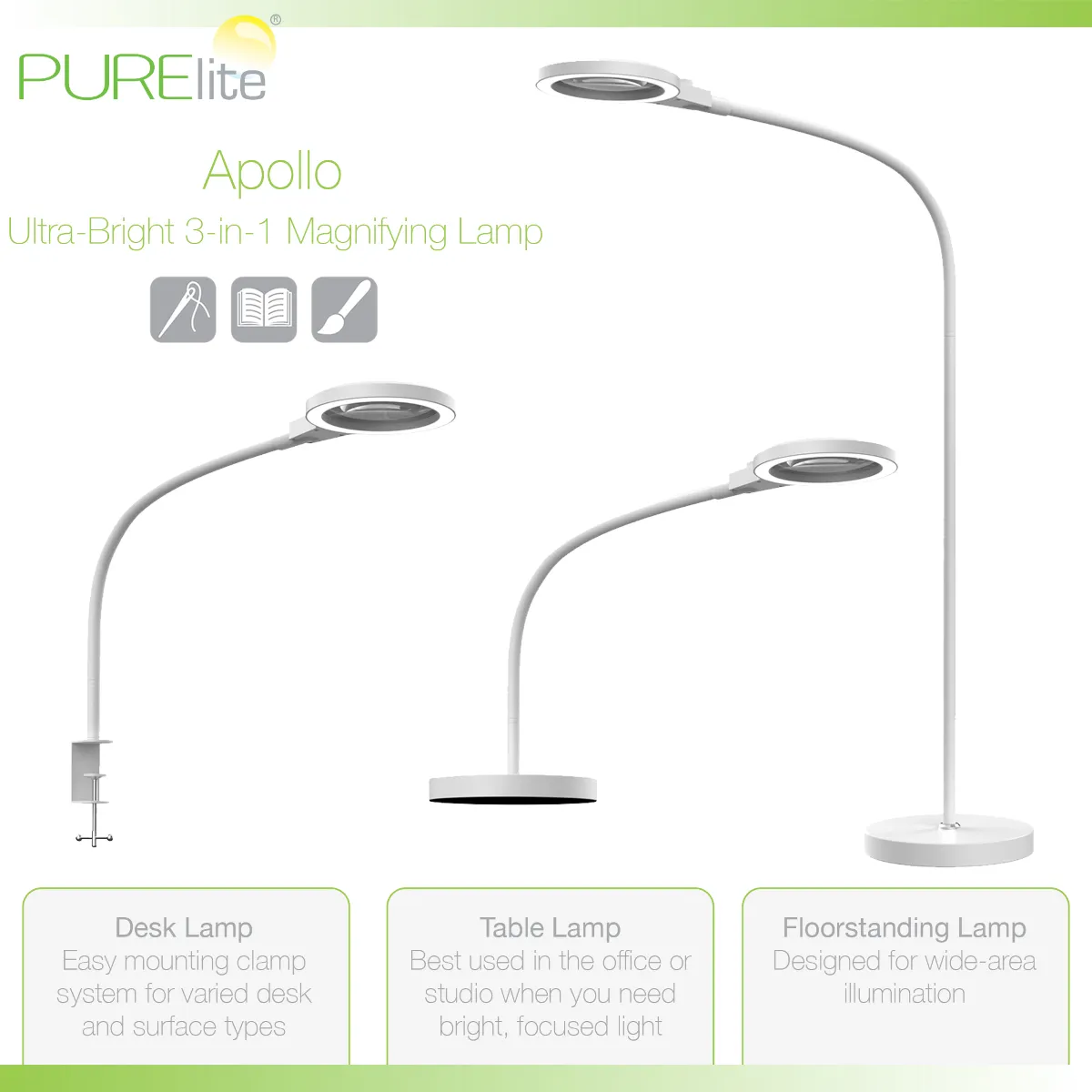 Purelite Apollo 3-in-1 Magnifying Lamp — image 4