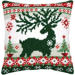 Nordic Evergreen Reindeer Cushion