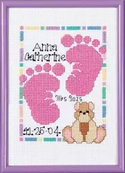 Janlynn Baby Footprints Birth Announcement Birth Sampler Cross Stitch Kit